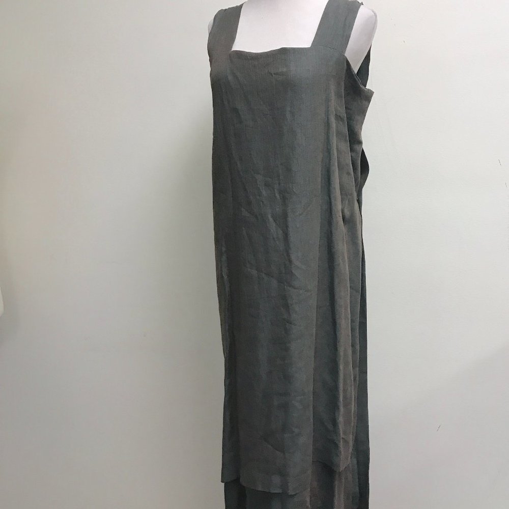 Shirin Guild England gray linen sleeveless wrap around iridescent midi dress M